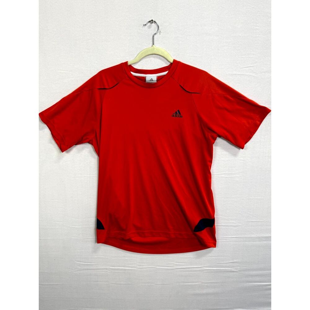 Adidas T-Shirt Mens Large Red Black Short Sleeve 3-Striped Crew Neck Pullover